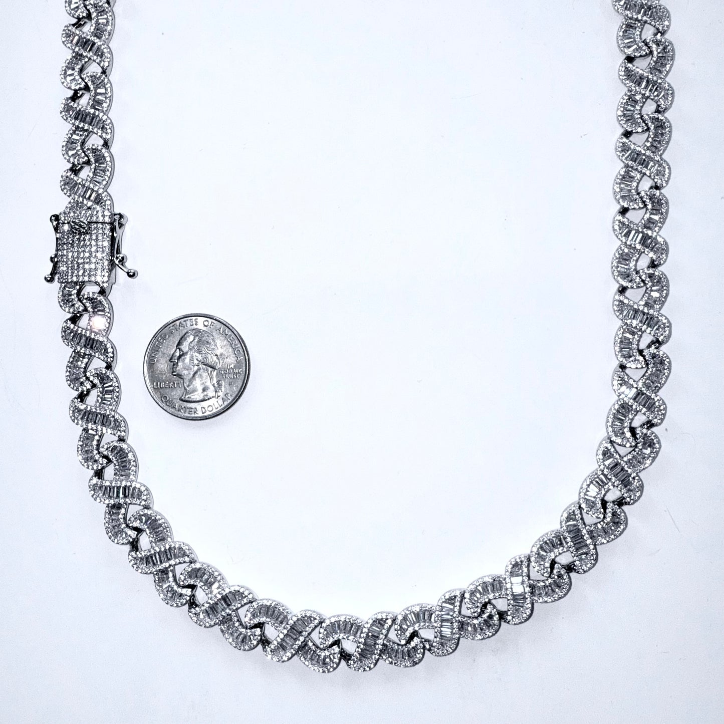 925 Sterling Silver Chain Necklace Iced Out- 12mm