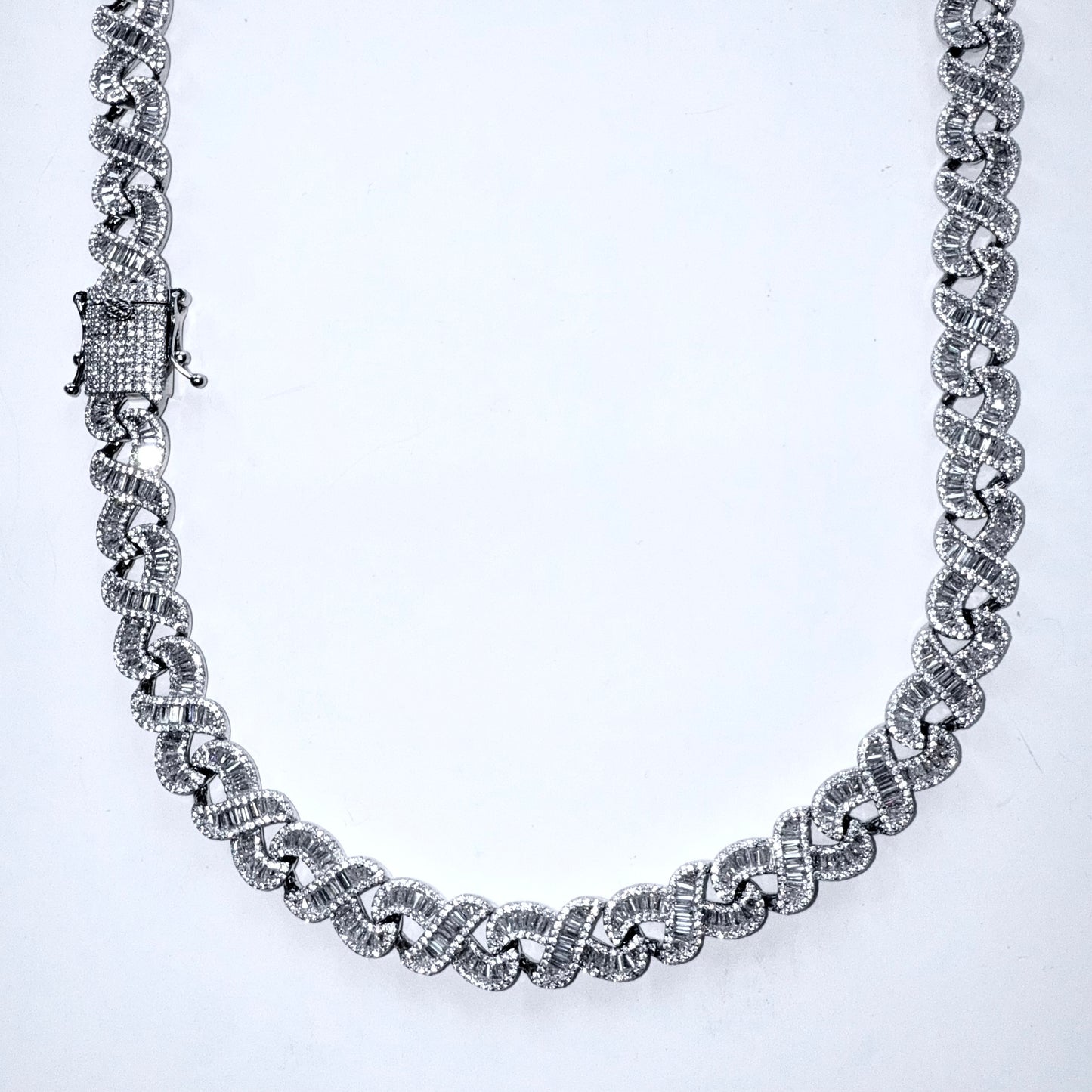 925 Sterling Silver Chain Necklace Iced Out- 12mm