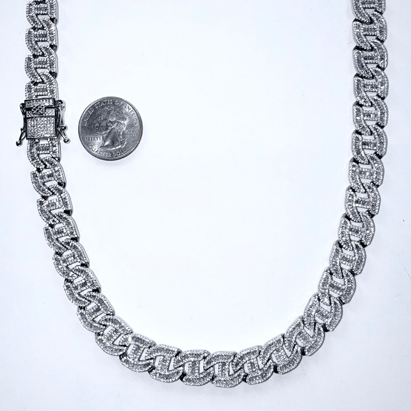 925 Sterling Silver Chain Necklace Iced Out- 12mm