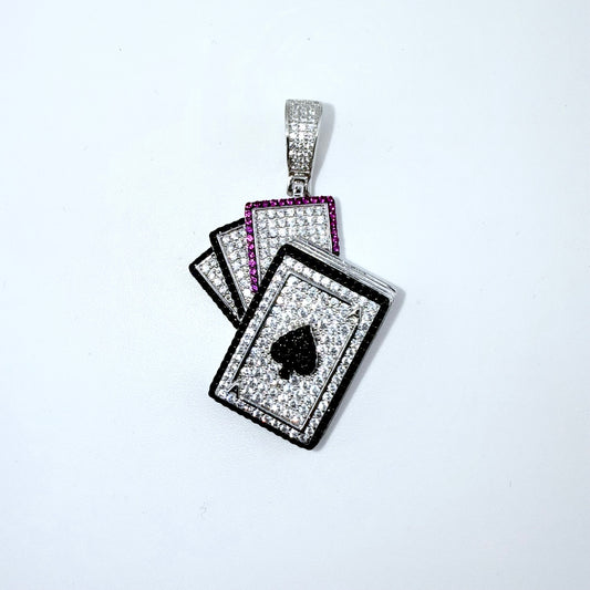 Real 925 Sterling Silver CZ Cards Spade Pendant