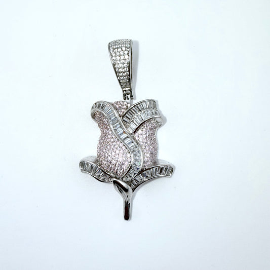 Real 925 Sterling Silver CZ Rose Pendant