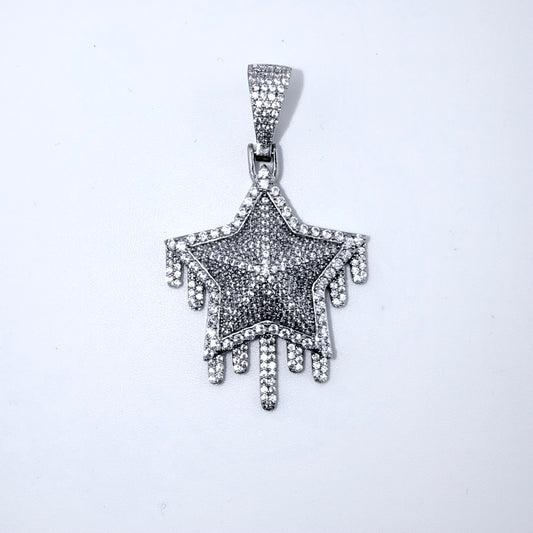 Real 925 Sterling Silver CZ Star Drip Pendant