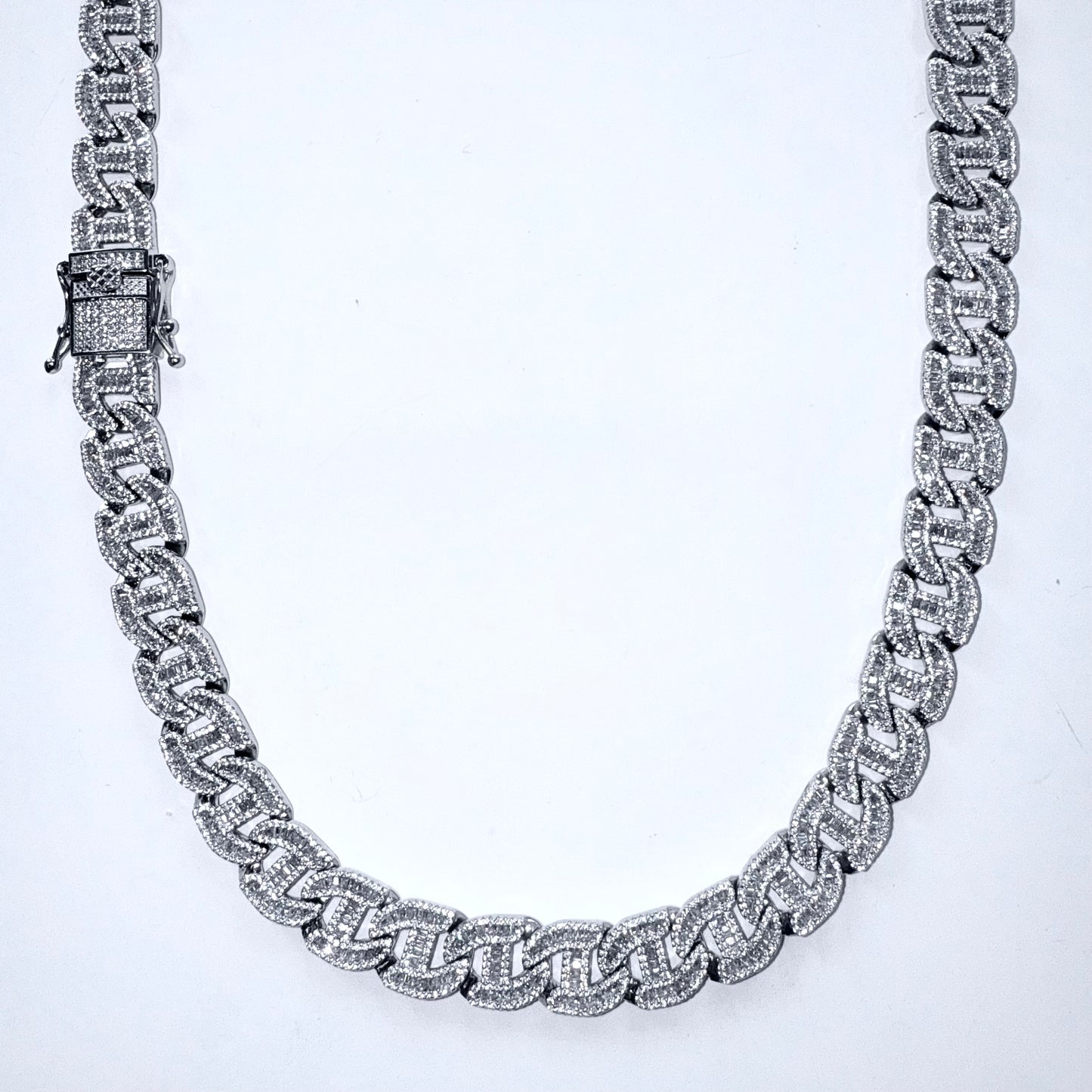 925 Sterling Silver Chain Necklace Iced Out- 12mm