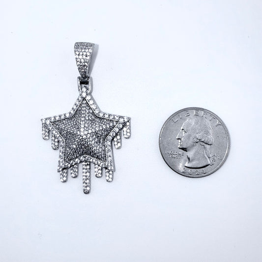Real 925 Sterling Silver CZ Star Drip Pendant