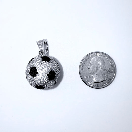 Real 925 Sterling Silver CZ Soccer Ball Pendant
