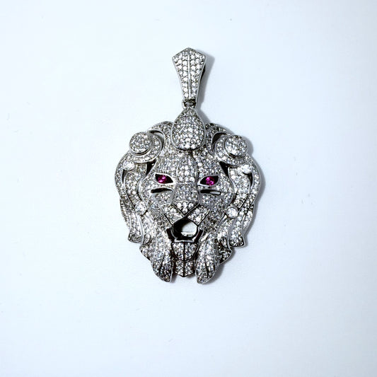 Real 925 Sterling Silver CZ Lion Head Pendant