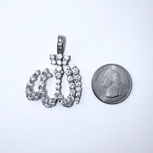 Real 925 Sterling Silver CZ Allah Pendant
