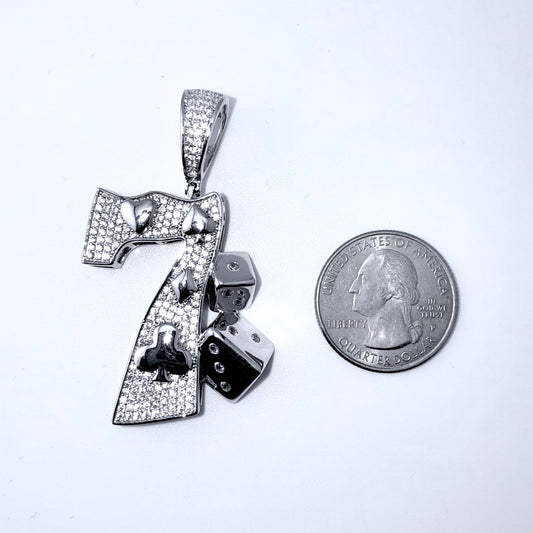 Real 925 Sterling Silver CZ Lucky 7 Pendant