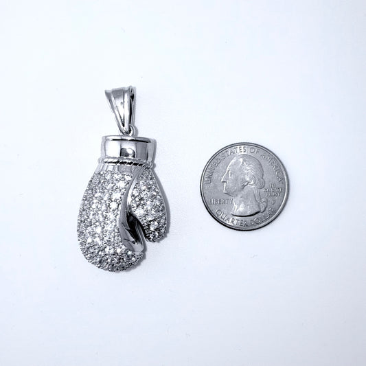 Real 925 Sterling Silver CZ Boxing Glove Pendant