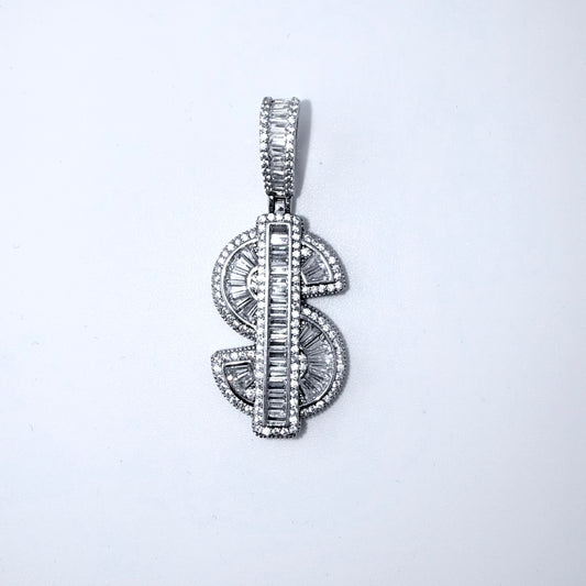 Real 925 Sterling Silver CZ Dollar Sign Pendant