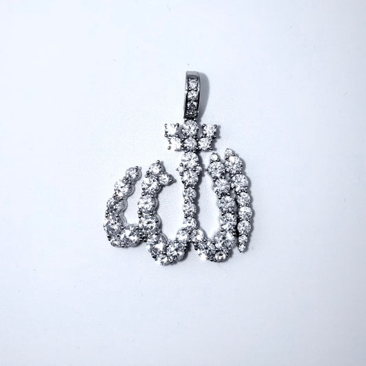 Real 925 Sterling Silver CZ Allah Pendant