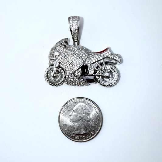 Real 925 Sterling Silver CZ Motorcycle Pendant