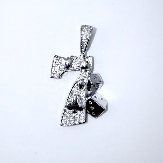 Real 925 Sterling Silver CZ Lucky 7 Pendant