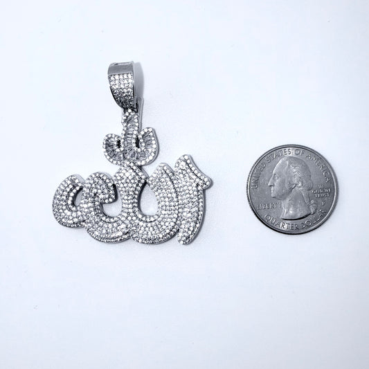 Real 925 Sterling Silver CZ Allah Pendant