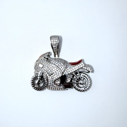 Real 925 Sterling Silver CZ Motorcycle Pendant