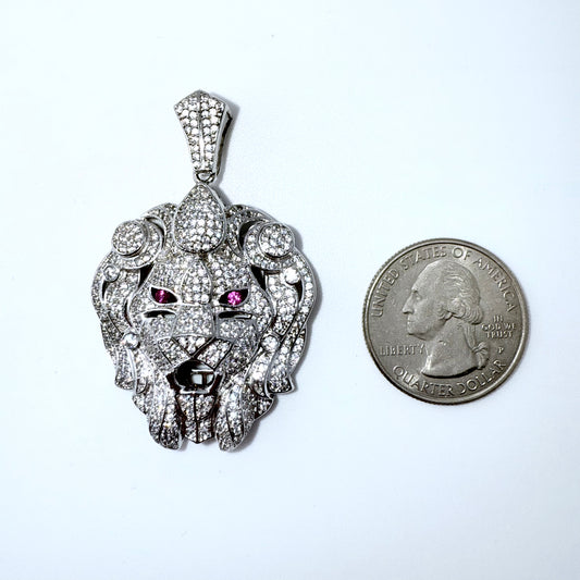 Real 925 Sterling Silver CZ Lion Head Pendant
