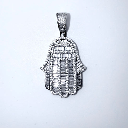 Real 925 Sterling Silver CZ Hamsa Hand Pendant