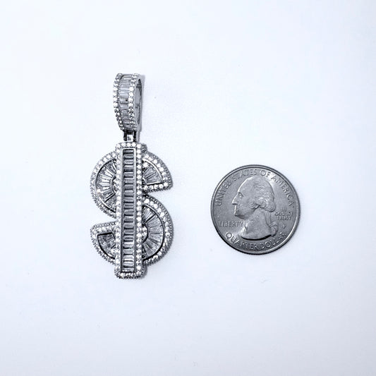 Real 925 Sterling Silver CZ Dollar Sign Pendant